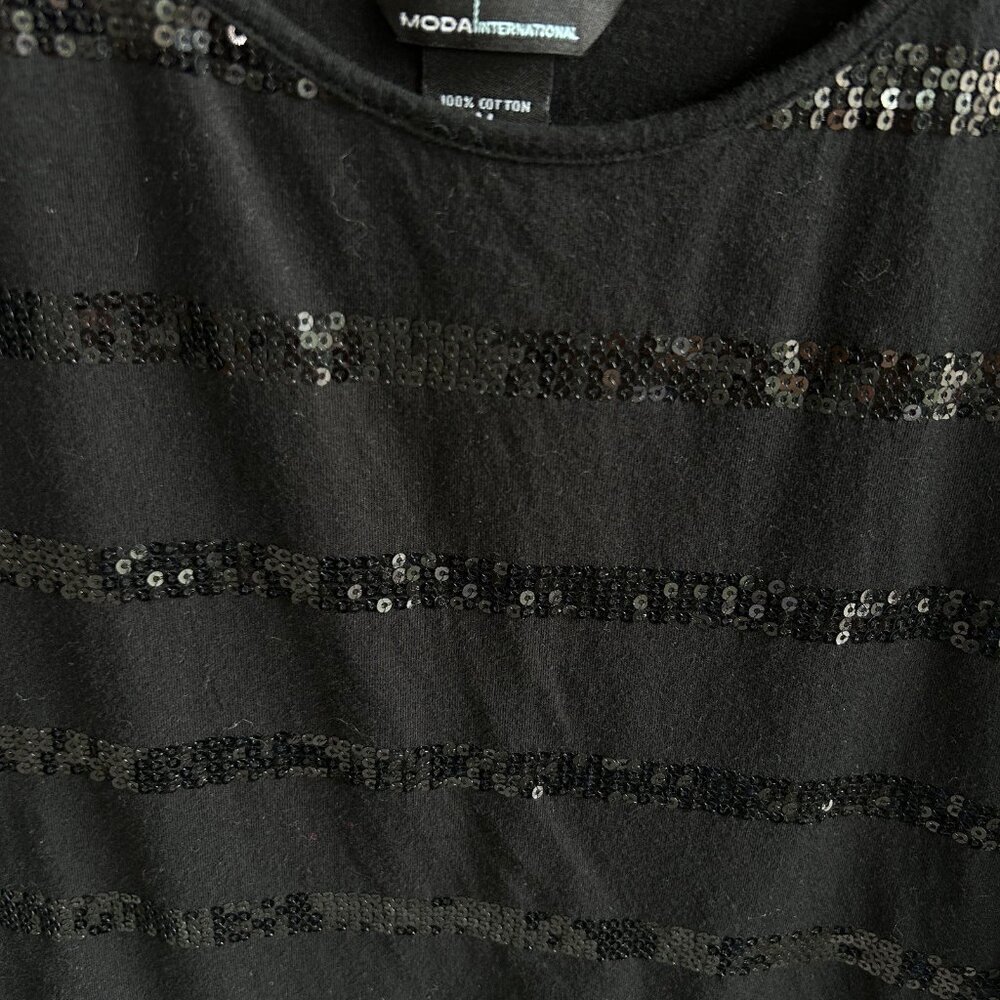 Moda International Black Cotton Tank Sequin Stripes  Size Medium - Picture 3 of 7